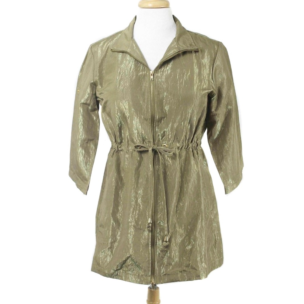LINEA LOUIS DELL'OLIO Iridescent Olive Green Drawstring Anorak Coat Size M - Picture 1 of 6